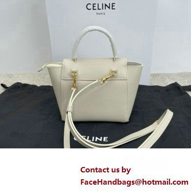 Celine mini belt pico Bag in grained calfskin white 2024