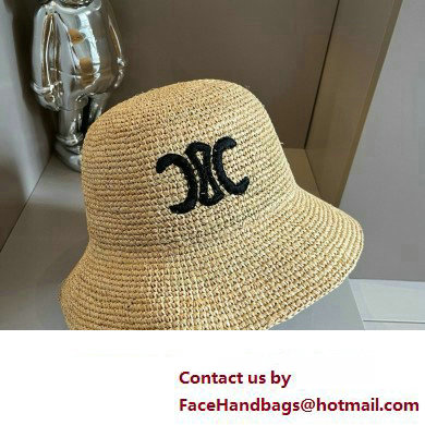 Celine triomphe bucket hat in raffia Natural / Black 2024