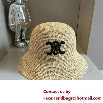 Celine triomphe bucket hat in raffia Natural / Black 2024