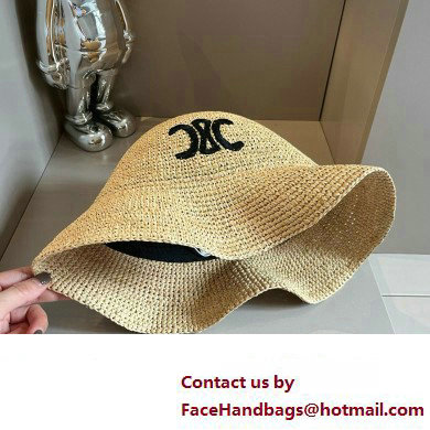 Celine triomphe bucket hat in raffia Natural / Black 2024