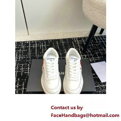 Chanel Calfskin Leather Logo Sneakers White/Red/Black 2024