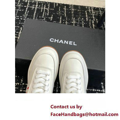 Chanel Calfskin Leather Logo Sneakers White/Red/Black 2024