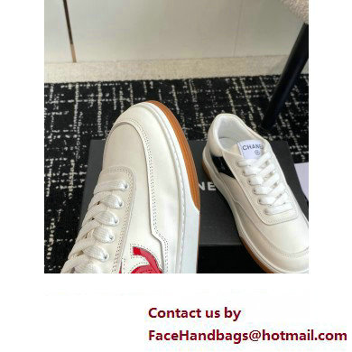 Chanel Calfskin Leather Logo Sneakers White/Red/Black 2024