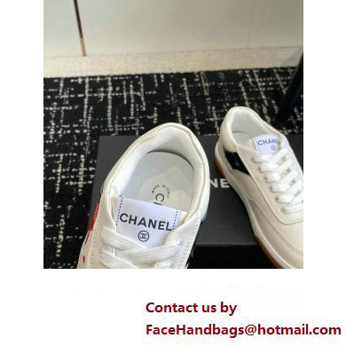 Chanel Calfskin Leather Logo Sneakers White/Red/Black 2024