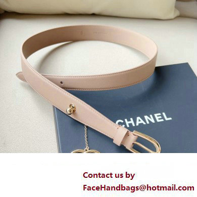 Chanel Metal CC Logo calfskin belt Nude Pink/Gold 2024