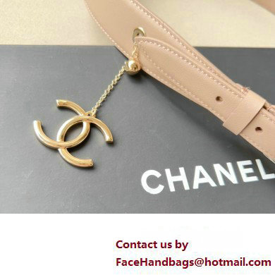 Chanel Metal CC Logo calfskin belt Nude Pink/Gold 2024