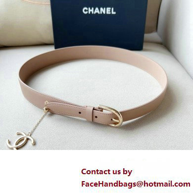 Chanel Metal CC Logo calfskin belt Nude Pink/Gold 2024