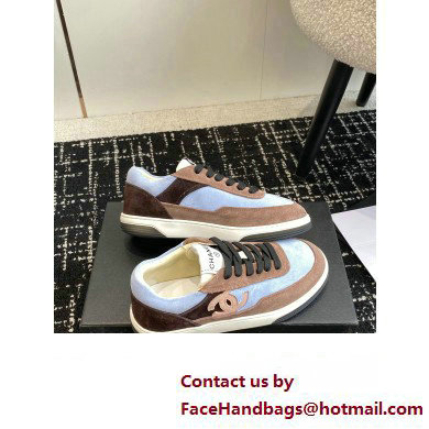 Chanel Suede Leather Logo Sneakers Camel/Blue 2024 - Click Image to Close