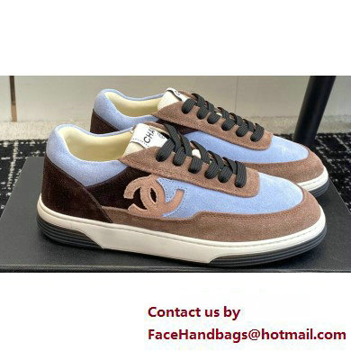 Chanel Suede Leather Logo Sneakers Camel/Blue 2024