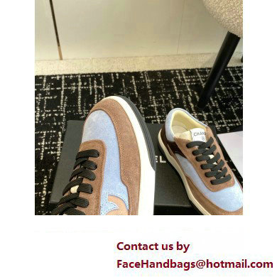 Chanel Suede Leather Logo Sneakers Camel/Blue 2024