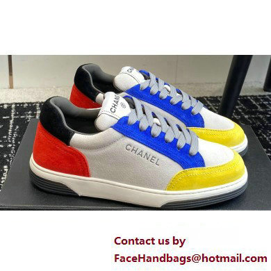 Chanel Suede Leather Logo Sneakers Gray/Blue/Red 2024