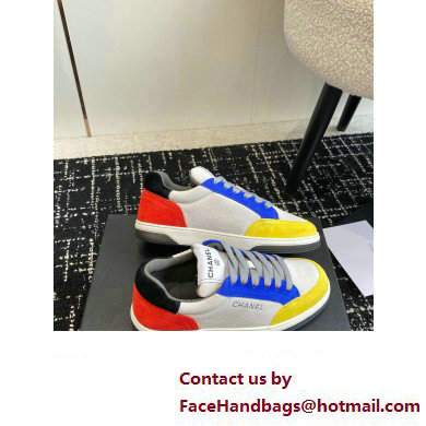 Chanel Suede Leather Logo Sneakers Gray/Blue/Red 2024