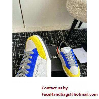 Chanel Suede Leather Logo Sneakers Gray/Blue/Red 2024