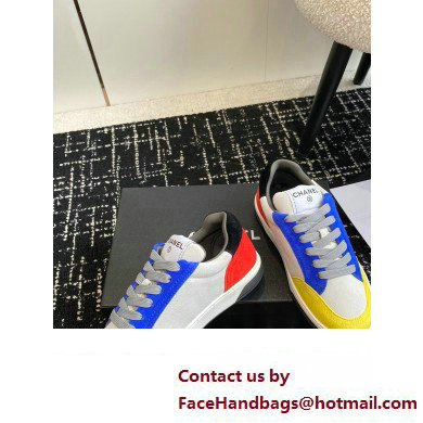 Chanel Suede Leather Logo Sneakers Gray/Blue/Red 2024