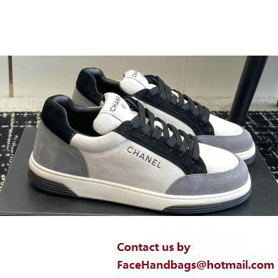 Chanel Suede Leather Logo Sneakers White/Gray 2024 - Click Image to Close