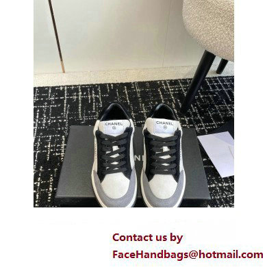 Chanel Suede Leather Logo Sneakers White/Gray 2024