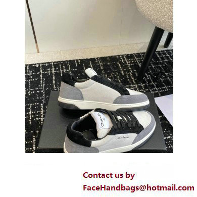 Chanel Suede Leather Logo Sneakers White/Gray 2024