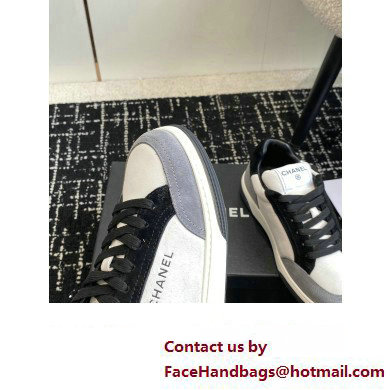 Chanel Suede Leather Logo Sneakers White/Gray 2024