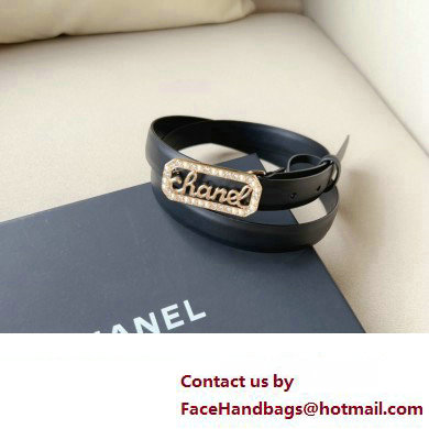 Chanel Width 2cm calfskin belt Black with Crystal and Pearl Buckle 2024