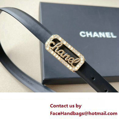 Chanel Width 2cm calfskin belt Black with Crystal and Pearl Buckle 2024