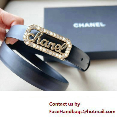 Chanel Width 2cm calfskin belt Black with Crystal and Pearl Buckle 2024