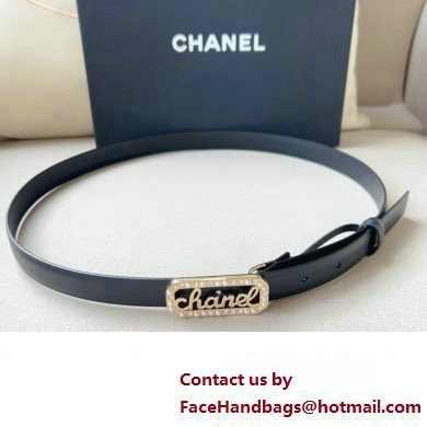 Chanel Width 2cm calfskin belt Black with Crystal and Pearl Buckle 2024