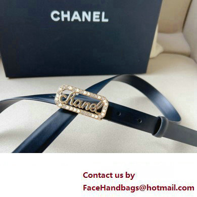 Chanel Width 2cm calfskin belt Black with Crystal and Pearl Buckle 2024