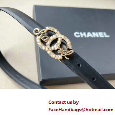 Chanel Width 2cm calfskin belt Black with Crystal and Pearl CC Logo Buckle 2024