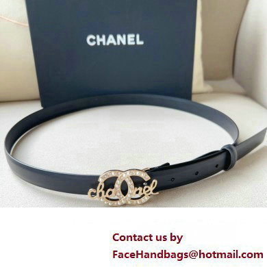 Chanel Width 2cm calfskin belt Black with Crystal and Pearl CC Logo Buckle 2024