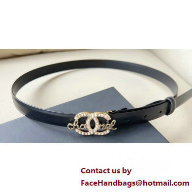 Chanel Width 2cm calfskin belt Black with Crystal and Pearl CC Logo Buckle 2024