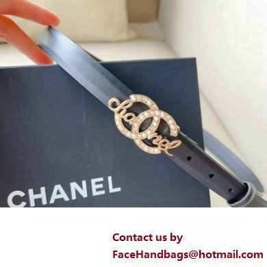 Chanel Width 2cm calfskin belt Black with Crystal and Pearl CC Logo Buckle 2024