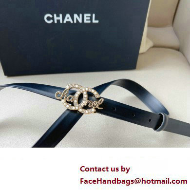 Chanel Width 2cm calfskin belt Black with Crystal and Pearl CC Logo Buckle 2024