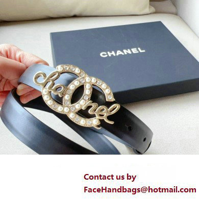 Chanel Width 2cm calfskin belt Black with Crystal and Pearl CC Logo Buckle 2024