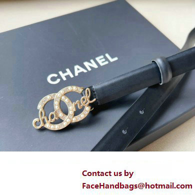 Chanel Width 2cm calfskin belt Black with Crystal and Pearl CC Logo Buckle 2024