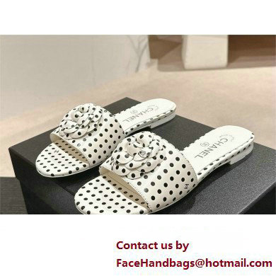 Chanel dots leather mules with Camellia white 2024 - Click Image to Close