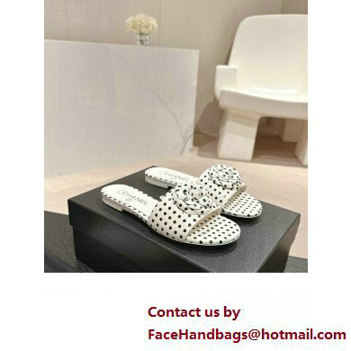 Chanel dots leather mules with Camellia white 2024