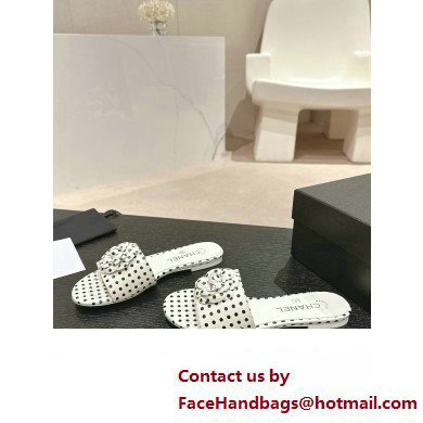 Chanel dots leather mules with Camellia white 2024