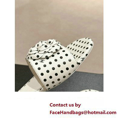 Chanel dots leather mules with Camellia white 2024