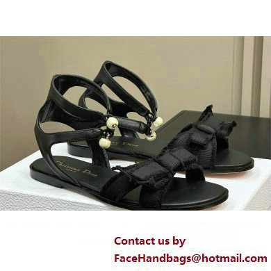 Dior BLACK Calfskin and Fringed Grosgrain Adiorable Sandal 2024 - Click Image to Close