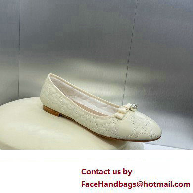 Dior Ballet Flats with Grosgrain bow and Pearl in WHITE Quilted Cannage Calfskin 2024