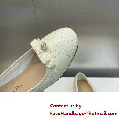 Dior Ballet Flats with Grosgrain bow and Pearl in WHITE Quilted Cannage Calfskin 2024