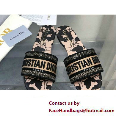 Dior Beige and Black Cotton Embroidered with Fleurs Mystiques MotifDway Slide 2024