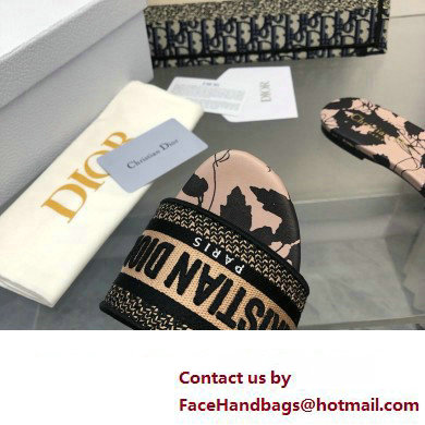 Dior Beige and Black Cotton Embroidered with Fleurs Mystiques MotifDway Slide 2024