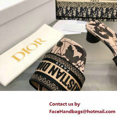 Dior Beige and Black Cotton Embroidered with Fleurs Mystiques Motif Dway Heeled Slide 2024