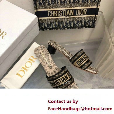 Dior Beige and Black Cotton Embroidered with Plan de Paris Motif Dway Heeled Slide 2024