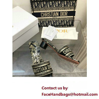 Dior Black and Gold-Tone Toile de Jouy Mexico Embroidered Cotton with Metallic Thread Dway Heeled Slide 2024