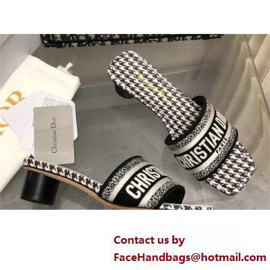 Dior Black and White Micro-Houndstooth Embroidered Cotton Dway Heeled Slide 2024 - Click Image to Close