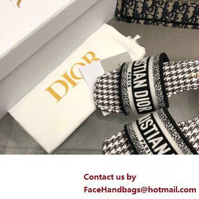 Dior Black and White Micro-Houndstooth Embroidered Cotton Dway Heeled Slide 2024