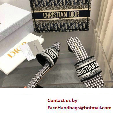 Dior Black and White Micro-Houndstooth Embroidered Cotton Dway Heeled Slide 2024