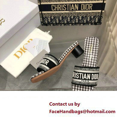 Dior Black and White Micro-Houndstooth Embroidered Cotton Dway Heeled Slide 2024